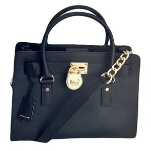 Michael Kors ‘Hamilton’ Black Saffiano Leather Gold Chain Satchel